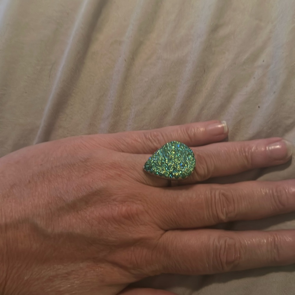 Druzy Green Quartz ring size 9 .925 Sterling Silver